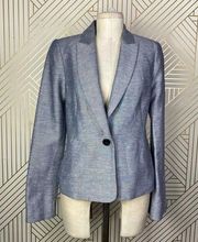 ADAM LIPPES Chambray Blue Grosgrain Cotton-Linen Blazer US Size 4