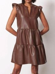 Evereve Ella Shift Dress Mini Brown Faux Leather Size M NWOT Flawed As Is