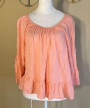 Copper Key Textured Lightweight Peach Bell Sleeve Peasant Blouse Small