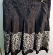 Talbots size 6 petite skirt black with white polkadots and white print on bottom