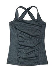 Sport Gray Crisscross Back Straight Neck Ruched Front Tank Top Gray S