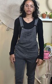 Faded Black Cotton Overalls 