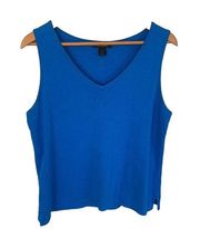 St John Blue V Neck Top Sleeveless Tank Sweater Knit Wool Blend Size Large