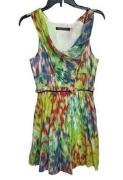 Marc New York Sleeveless Scoop Cowl Neck Silk Mini Dress Multi Womens Size 4