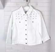 Denim & Company White Denim Jacket w Embroidered Detailing Size XS