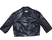 Michael Kors Collection Italian Leather 3/4 Sleeve Moto Biker Jacket