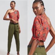 NWT FARM RIO One Shoulder Tropical Floral Red Cropped Top M