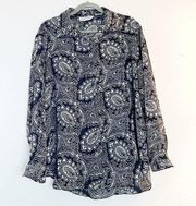 Diane Von Furstenberg Blouse Black & White Long Sleeve Button Down Sz M/L EUC