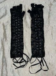 Gothic Lolita Lace Up Fingerless Elbow Gloves Floral Lace NWOT