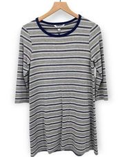 BB Dakota Striped T-Shirt Mini Dress Size Small 3/4 Sleeve Navy Gray White NWT