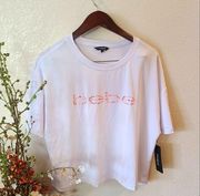 Bebe Logo White Crop Top Large