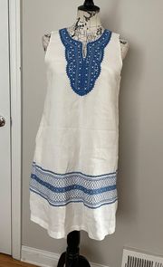 NWOT  Linen Embroidered Tunic Sleeveless Casual work A-line Geometric pattern boho shift sheath