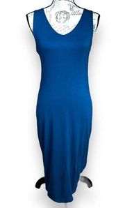 New Livi by Olivia Rae Blue V-Neck Bodycon Tank Lined Fitted Midi Dress Small