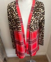 Women’s southern stitch cardigan open front kimono duster size small leopard