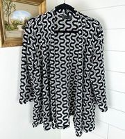 Slinky Brand Crochet 3/4 Sleeve Cardigan Open Front Black White Size 1X