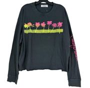 Daydreamer NWOT  Cali Palms Crop Long Sleeve Graphic Tee Black Women's Size XL