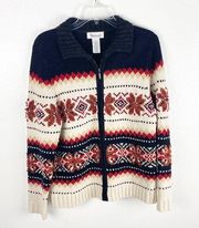 WESTBOUND Alpaca Wool Blend Fair Isle Long Sleeve Full Front Zipper Cardigan