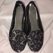 Metallic Silver Black Leopard Print Flats Gianni Bini Size 6 Ballet