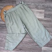 Tahari 100% linen wide leg crop pants light sage green