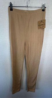 NWT One Step Up Tan Ribbed Knit Warm Stretchy Cozy Leggings