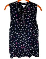 Splendid Womens Size XS Feather Print Tie Front Sleeveless Blouse NEW WITH TAGS