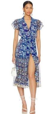 💕MISA LOS ANGELES💕 Viola Dress ~ Lapis Ombre Blue Floral Print Small S NWT