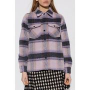 All Saints Phoebe Grey Purple Check Wool Blend Flannel Button Up Shirt Size 0