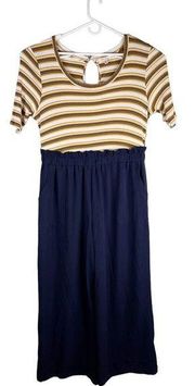 Monteau Jumpsuit 2X Navy Yellow White Stripes Short Sleeve Stretch Pockets