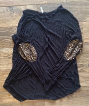 Black Long Sleeve Shirt With Sequin Elbows