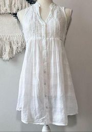 Sleeveless White Button Down Tunic with Wrap Around Tie