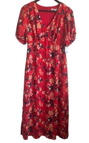 Collective Concepts Women Dress V Neck Short Sleeve Floral Lined Zipper M Red