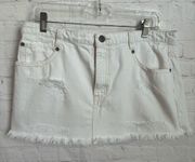 Free People  distressed white raw hem denim mini skirt Size 10