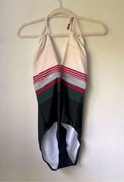 Beach Multicolored Striped Halter One Piece Swim Bathing Suit 4 NWT