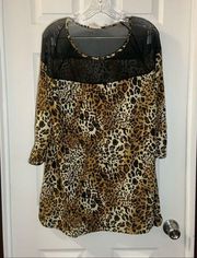 Carol Rose Black/Brown Cheetah Print 3/4 Sleeve Blouse XL