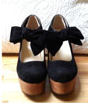 Suede Ribbon Platform Wedge Heel Shoes Goth Lolita Harajuku Victorian Size 5.5 6