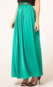 MNG CASUAL Maxi Skirt Mango Green Satin Polyester Floor Length Elastic Waist XS