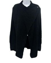 C'isa Chunky Knit Long Sleeve Wrap Cardigan Sweater Black Medium