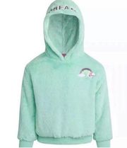 Betsey Johnson Fluffy Fuzzy Hoodie Aqua Green Rainbow Dream Women's M