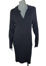 Cato Womens XL Black Midi Bodycon Long Sleeve V-Neck Ribbed Stretch Dress NWT