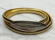Vintage Oval Buckle Gold Tone Coil Stretch Cinch Belt Size XS Small S Womens