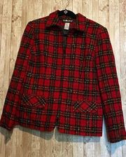 Women's Sag Harbor Red Plaid Zip Tweed Blazer Jacket Size 12 Career Professional