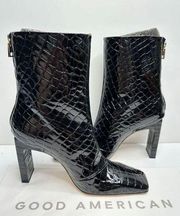 Good American Boots Womens Size 9 Black Zip Square Toe Croc Embossed Block Heel
