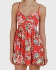 Roxy Shoreline Mini Dress Red Orange Floral S