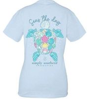 Simply Southern NWT  “Seas the Day” Turtle Shell Ice Blue Short Sleeve Tshirt XXL