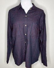 Abercrombie & Fitch Boyfriend Button Down Shirt Womens LARGE Striped Navy Blue