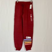 Coca-Cola Women’s Casual Drawstring Joggers Coke Rainbow Print Logo Maroon NWT