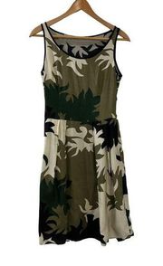 PRADA Camouflage Sundress Dress Fit Flare Army Green, Black, Ivory 40 Size 10