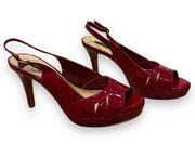 Alex Marie Sz 9.5 Candy Apple Red Patent Leather Platform Slingback Heels Pumps