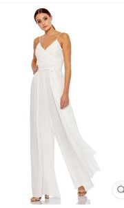 Ieena for Mac Duggal flowy faux wrap jumpsuit in white