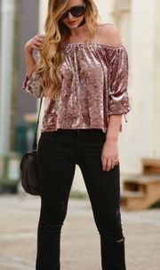 Blush Velvet Off the Shoulder Top